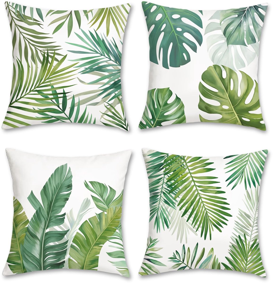 Omgoods - Set van 4 Tropical Leaves Kussenhoezen 45 x 45 cm voor Sofa en Tuin