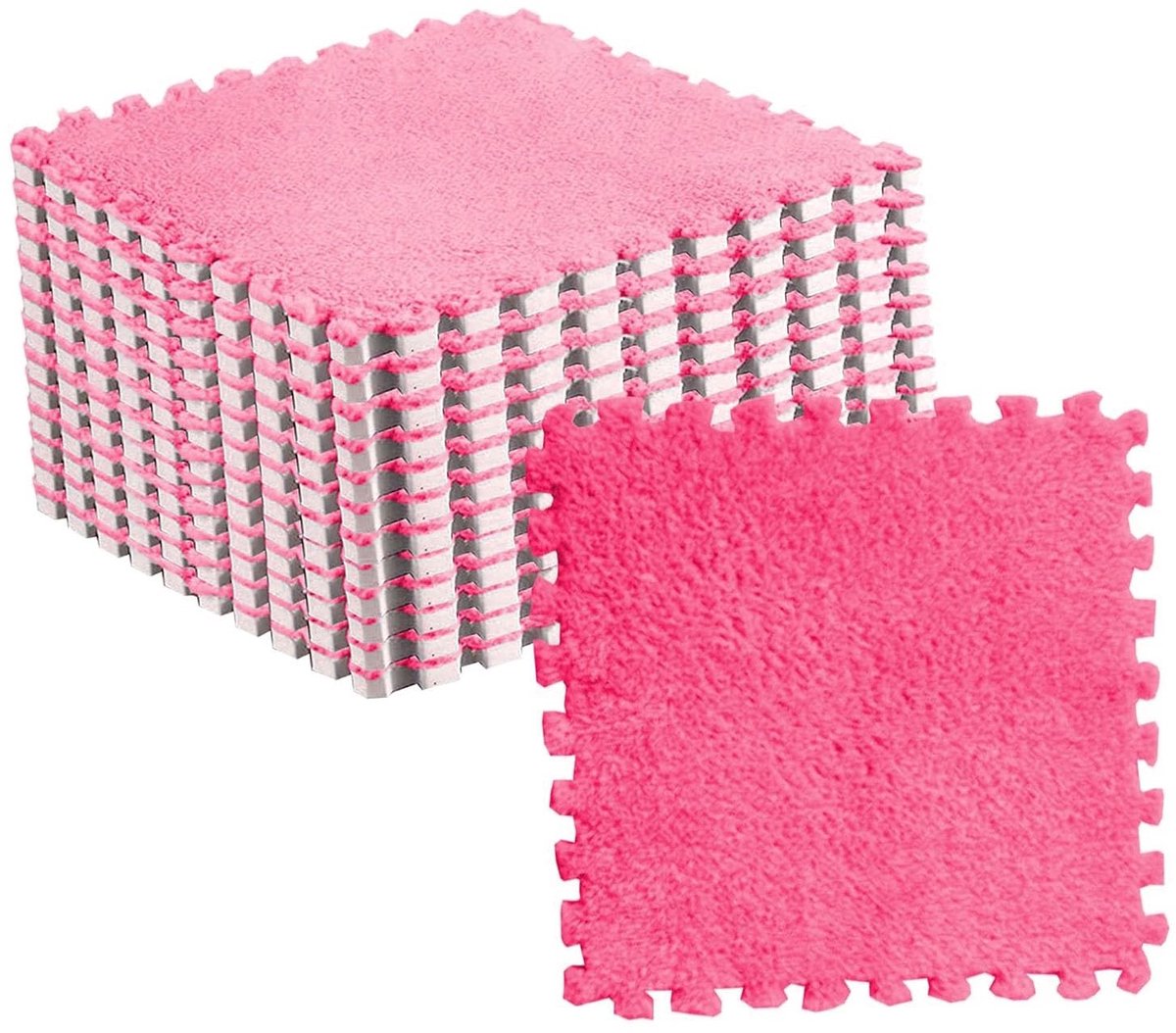 Omgoods - Set van 10 Antislip Pluche Puzzelvloermatten 30x30 cm