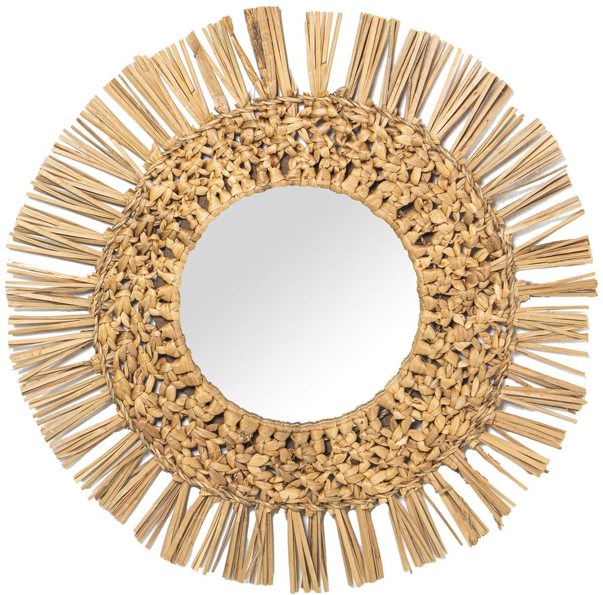 Omgoods - Rond Wandspiegel van Waterhyacint Naturel 56 cm