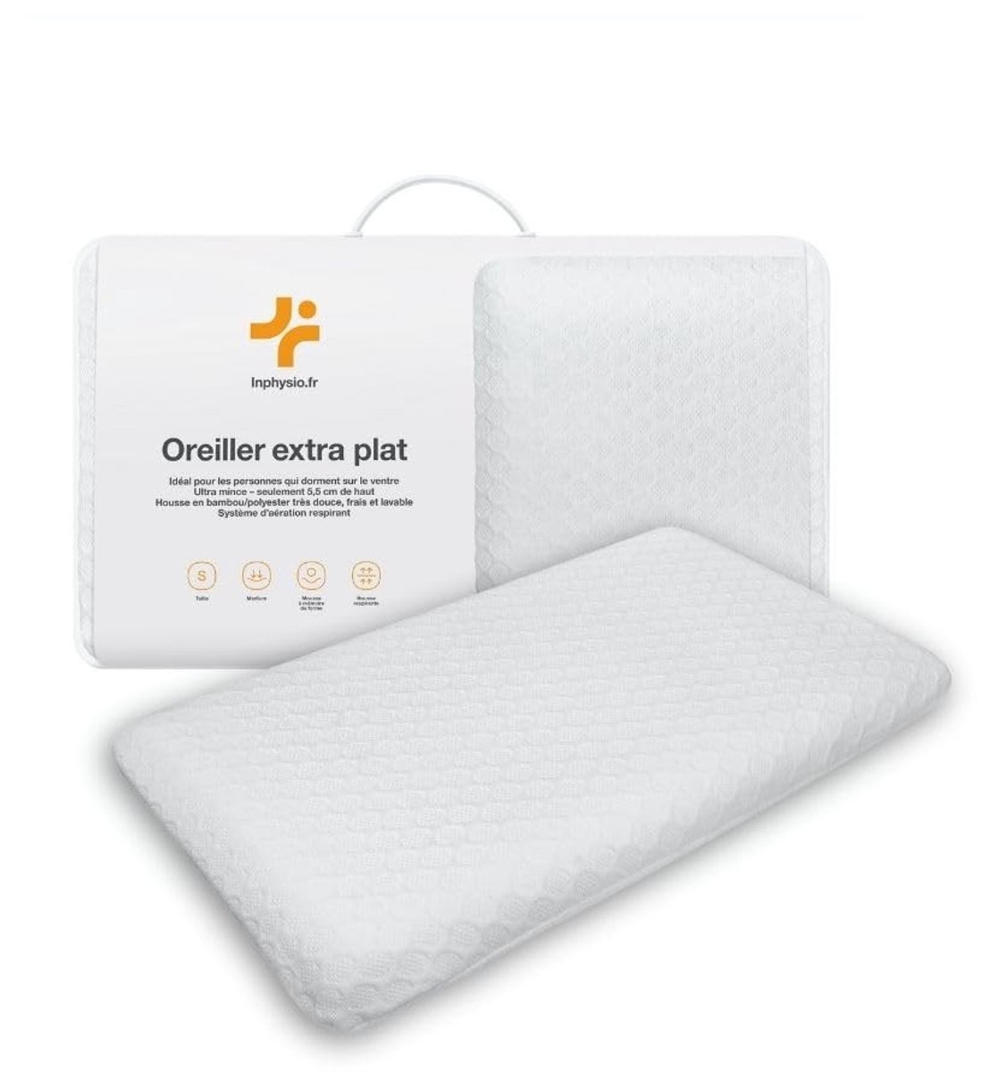 Omgoods - Ergonomisch Extra Plat Hoofdkussen - 7cm Memory Foam Kussen met Bamboehoes