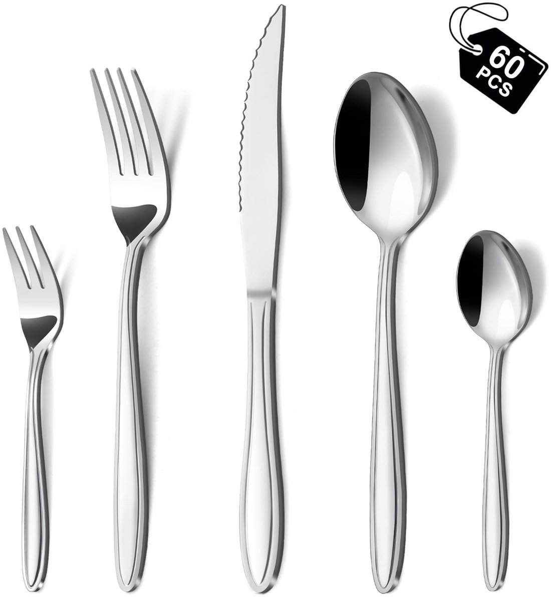 Omgoods - 60-delige RVS Bestekset voor 12 Personen, Perfect voor Thuis en Feestjes