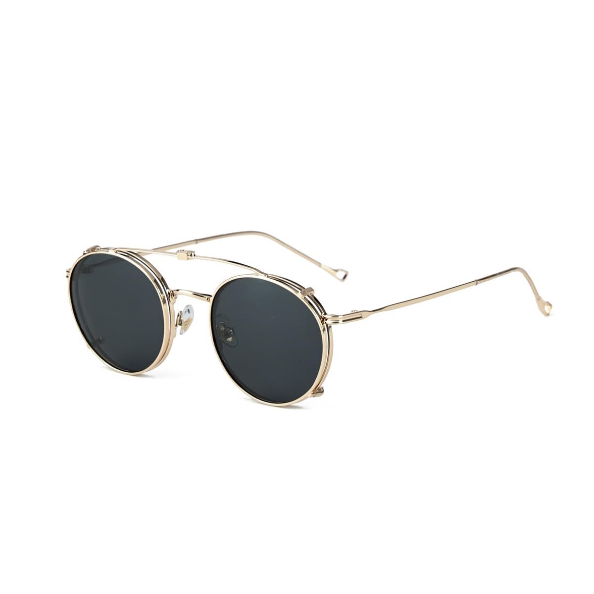 Omgoods - Ronde Gepolariseerde Zonnebril met Clip-On Functie voor Dames en Heren
