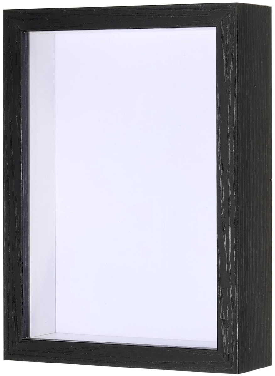 Omgoods - Schaduwdoosframe Houten Fotolijst - Voor Geperste Bloemen en Kunstwerken (Zwart, 15 x 21 cm)