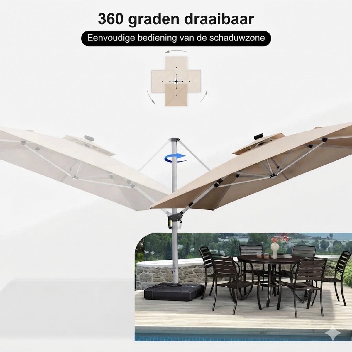 Purple Leaf Cantilever Parasol with LED Lighting 365x270 cm - Khaki