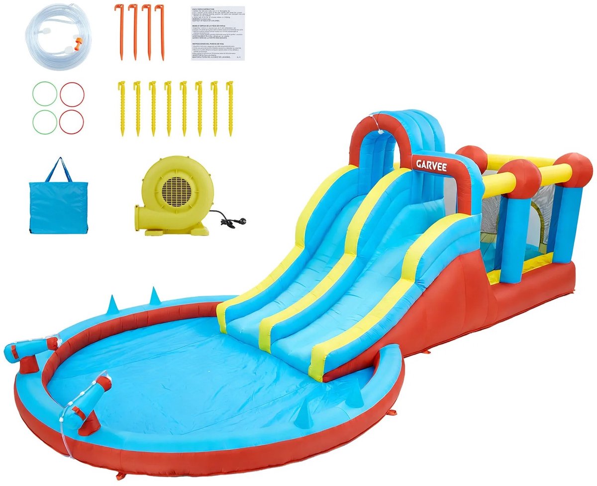 TamTrade Waterglijbaan - Waterpark - Opblaasbaar waterpark - Springkussen - Inclusief glijbanen en klimwanden - Max. 3 kinderen