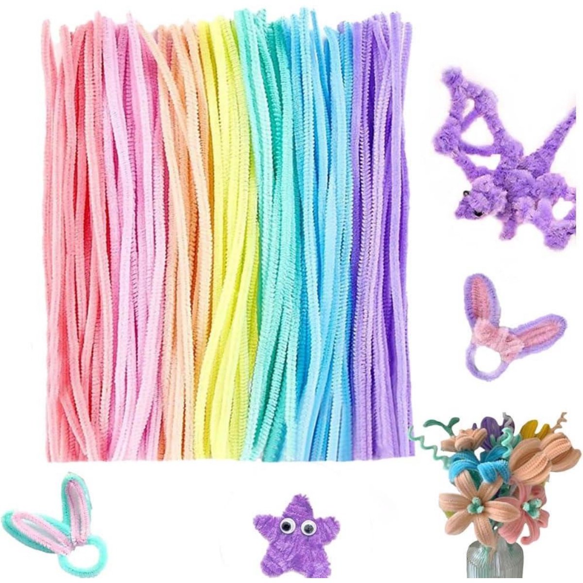 SSTRWGOOD Chenille pijpenragers – 100 stuks – 30 cm – Knutselpijpenragers – Kleurrijke, buigzame knutselstokjes geschikt voor DIY en decoratie – Macaron-kleurenpalet