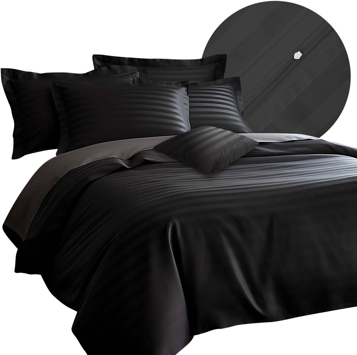 Darymex Bamboo - Dekbedovertrek set (4-delig) - 50% Bamboe / 50% Katoen-Satijn - 140x200 cm - Zwart Streep