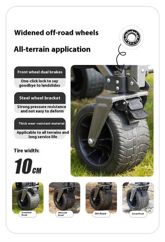 Bolderkar Opvouwbaar - Grote Transportkar 90x35x45 cm - 300 kg Draagvermogen - Terreinwielen met 360° Draaifunctie en Rem - Handkar voor Camping, Strand en Tuin - Zwart van Bolderkar Opvouwbaar — afbeelding 5