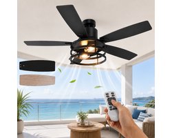 Lapamax Zwart Plafondventilator met Verlichting 132 cm –Modern industrieel Ventilator Lamp met Afstandsbediening – 6 Snelheden, Timer en Zomer/Winterstand – Voor Slaapkamer, Werkkamer en Veranda