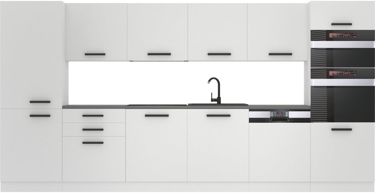 BELINI Keukenblok NAOMI - Keukenmeubel Set 360 cm Wit Mat zonder Werkbladen - Boven- en Onderkasten