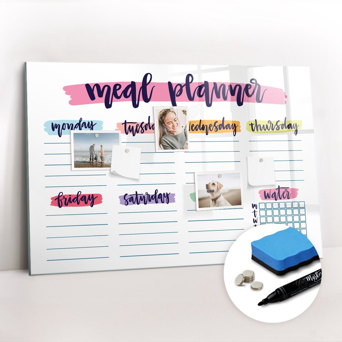 Tulup Whitebord - Wekelijks dieetmenu - 90 x 60 cm - Veelkleurig Magnetic Board - Gratis 5 Sterke Magneten + Whiteboard Marker & Wisser - Industrieel Wandbord - Memobord Magnetisch - Ideeënbord Thuiswerkplek
