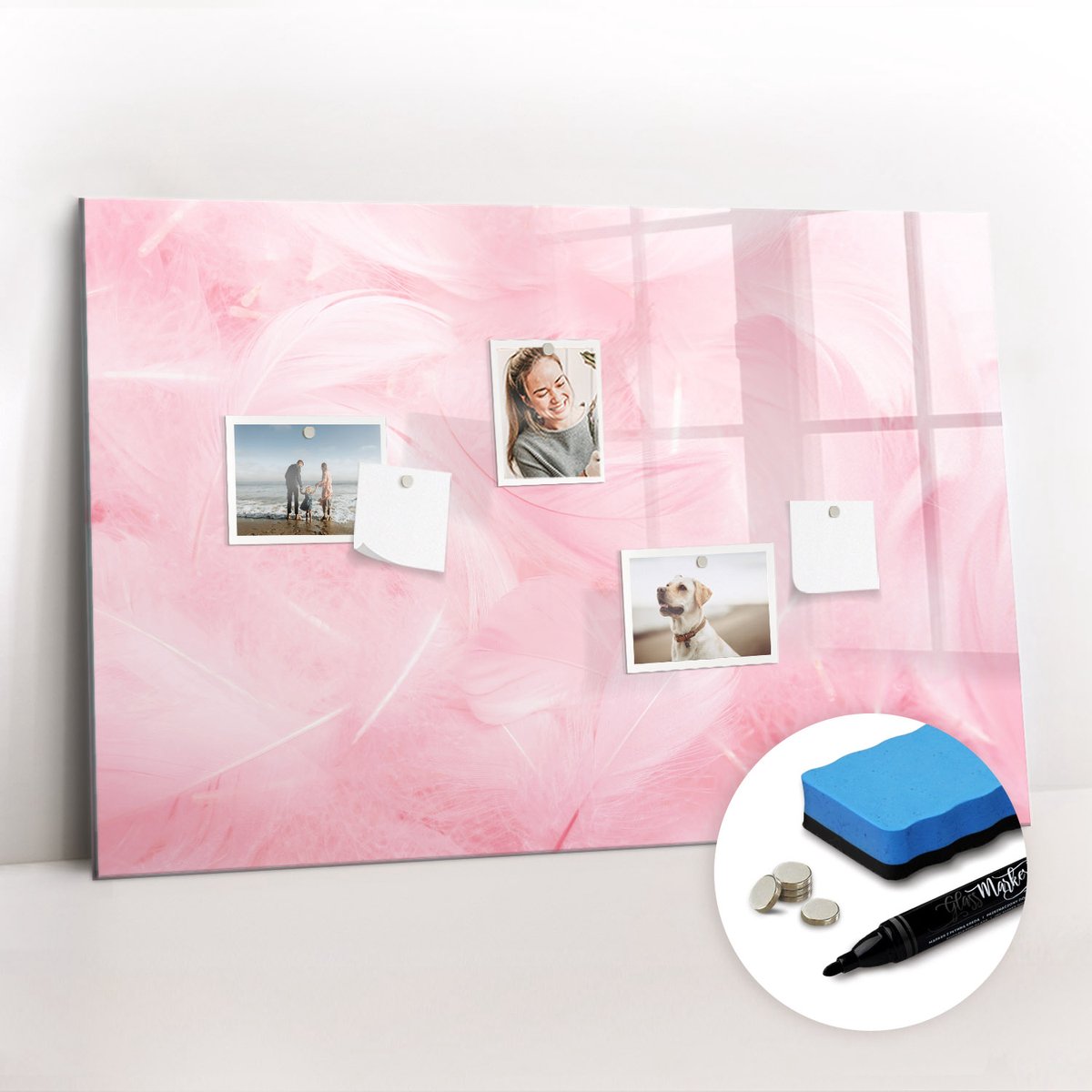 Tulup Whitebord - Veren abstractie - 90 x 60 cm - Roze Memobord Magnetisch - Gratis 5 Sterke Magneten + Whiteboard Marker & Wisser - Design Memobord - Memo Magneetbord - Productiviteit Tools