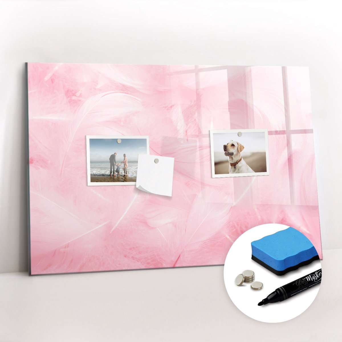 Tulup Whitebord - Veren abstractie - 60 x 40 cm - Roze Magneetbord Keuken - Gratis 5 Sterke Magneten + Whiteboard Marker & Wisser - Wanddecoratie Kantoor - Magneetbord Keuken - Productiviteit Tools