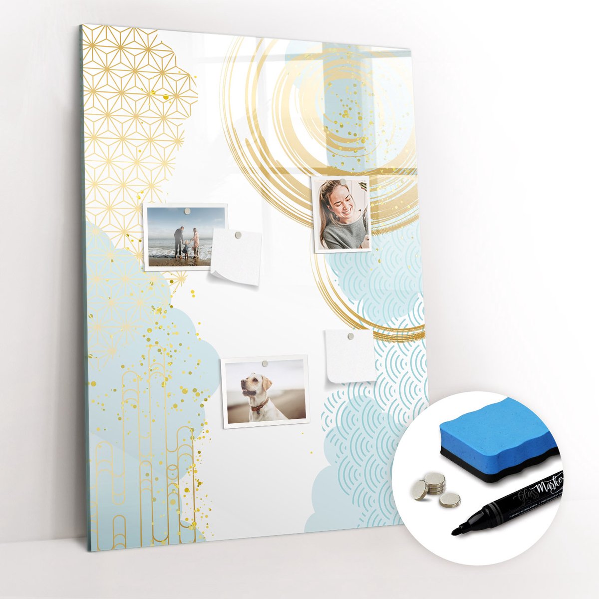 Tulup Whitebord - Decoratieve abstractie - 70 x 100 cm - Veelkleurig Magneetbord Muur - Gratis 5 Sterke Magneten + Whiteboard Marker & Wisser - Scandinavisch Design Bord - Memobord Glas - Notitiebord Werkplek