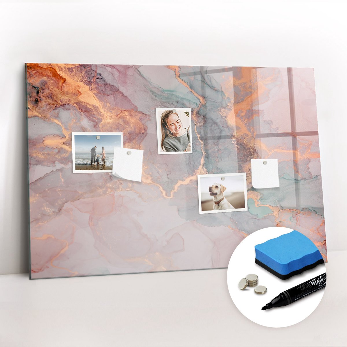 Tulup Whitebord - Decoratief marmer - 90 x 60 cm - Veelkleurig Memo Magneetbord - Gratis 5 Sterke Magneten + Whiteboard Marker & Wisser - Industrieel Wandbord - Memo Bord - Inspiratiebord Kantoor