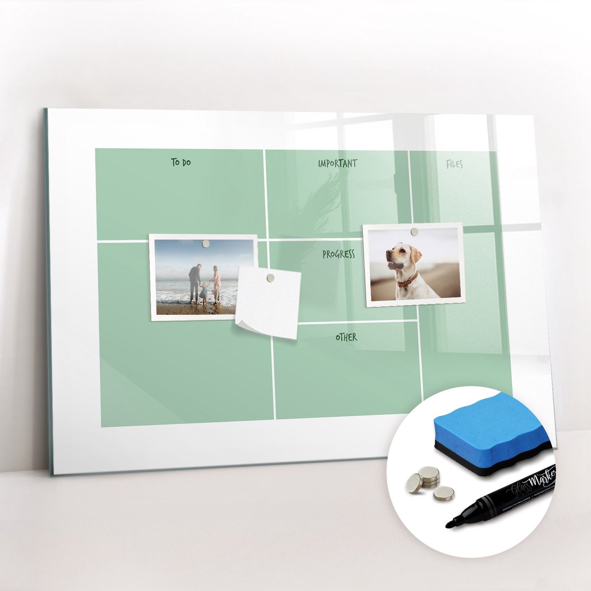 Tulup Whitebord - Kantoororganisator - 60 x 40 cm - Groente Foto Magneetbord - Gratis 5 Sterke Magneten + Whiteboard Marker & Wisser - Minimalistisch Prikbord - Foto Magneetbord - Organiseer Je Bureau