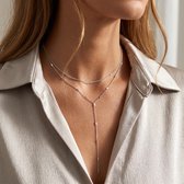 Lundholm Nathalie Layered Ketting Dames Zilver kleurig – Dubbele Ketting met Y-Hanger – Premium Stainless Steel Jewellery – Verstelbaar 40 en 50 cm – Vrouwen Cadeautjes Sieraad Cadeau voor Haar – Waterproof & Hypoallergeen