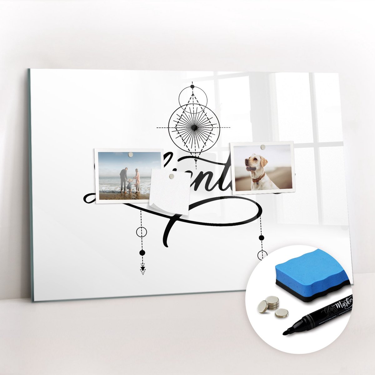 Tulup Whitebord - Avontuur - 60 x 40 cm - Wit Magnetisch Bord - Gratis 5 Sterke Magneten + Whiteboard Marker & Wisser - Stylish Memo Board - Magneetbord Foto - Notitiebord Werkplek