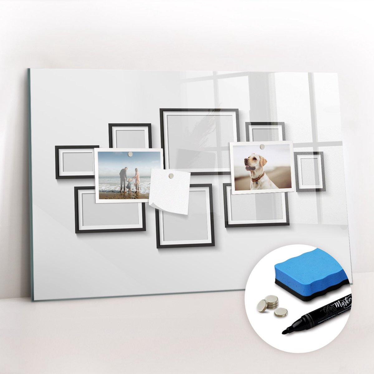 Tulup Whitebord - Zwart frame - 60 x 40 cm - Zwart Decoratieve magneetborden met print - Gratis 5 Sterke Magneten + Whiteboard Marker & Wisser - Organizer Muur - Foto Magneetbord - Notitiebord Werkplek