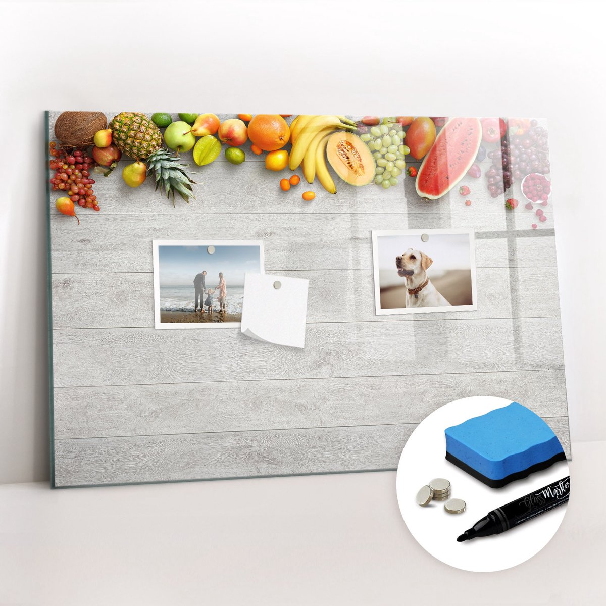 Tulup Whitebord - Fruit op tafel - 60 x 40 cm - Veelkleurig Magnetische borden voor reismagneten - Gratis 5 Sterke Magneten + Whiteboard Marker & Wisser - Stylish Memo Board - Magneetbord Rechthoekig - Planning Muur