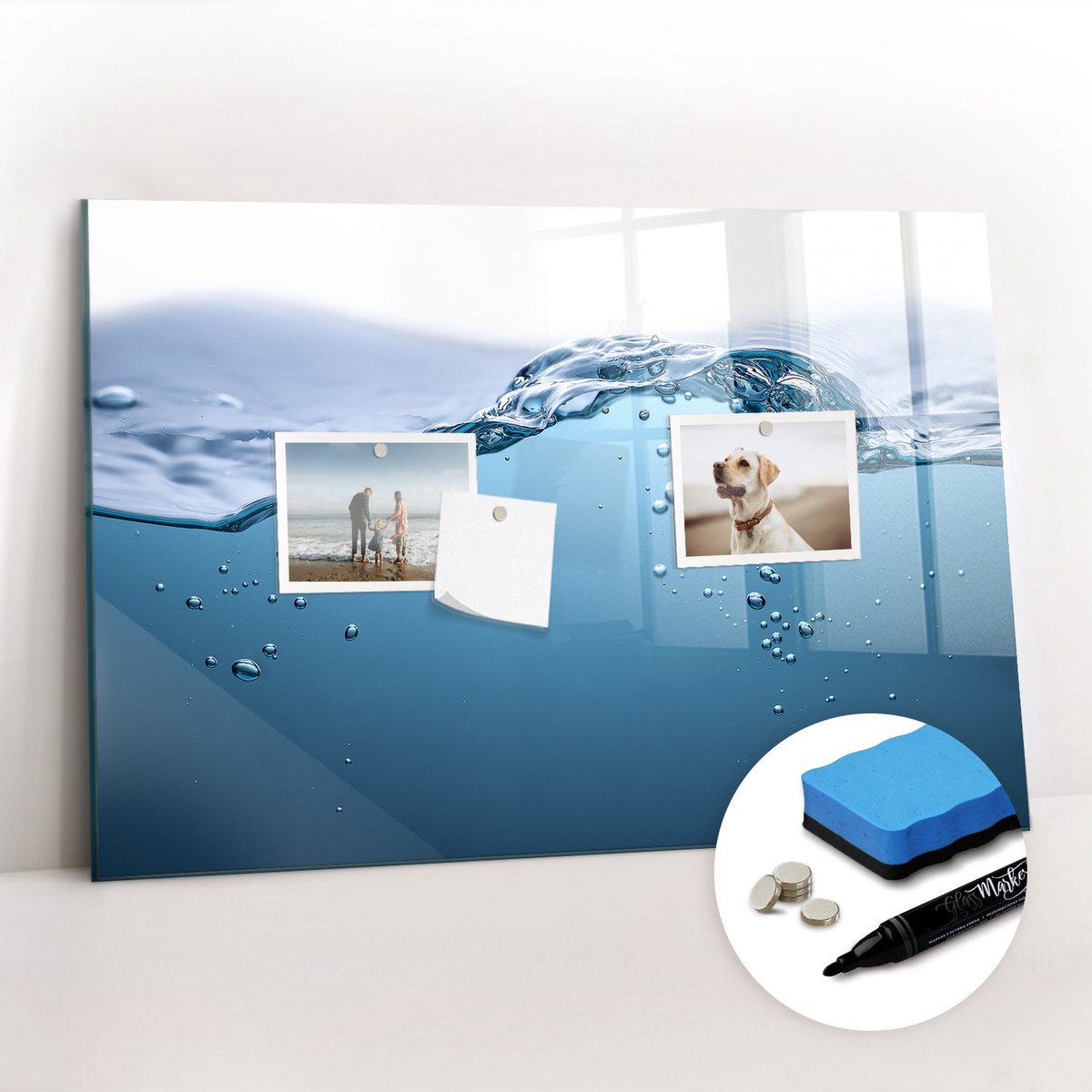 Tulup Whitebord - Close-up van het water - 60 x 40 cm - Blauw Memo Bord - Gratis 5 Sterke Magneten + Whiteboard Marker & Wisser - Minimalistisch Prikbord - Magnetisch Bord - Notitiebord Werkplek
