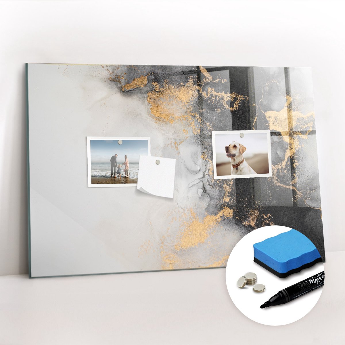 Tulup Whitebord - Marmerkunst - 60 x 40 cm - Veelkleurig Magneetbord Keuken - Gratis 5 Sterke Magneten + Whiteboard Marker & Wisser - Decoratief Magnetisch Bord - Magneetbord Keuken - Ideeënbord Thuiswerkplek