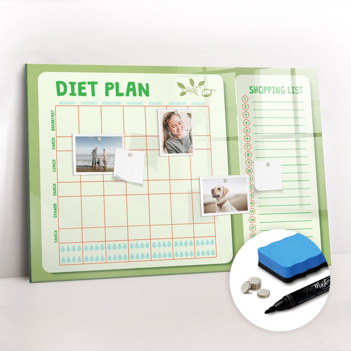 Tulup Whitebord - Weekmenu - 90 x 60 cm - Groente Magnet Board - Gratis 5 Sterke Magneten + Whiteboard Marker & Wisser - Wanddecoratie Kantoor - Magneetbord Keuken - Productiviteit Tools