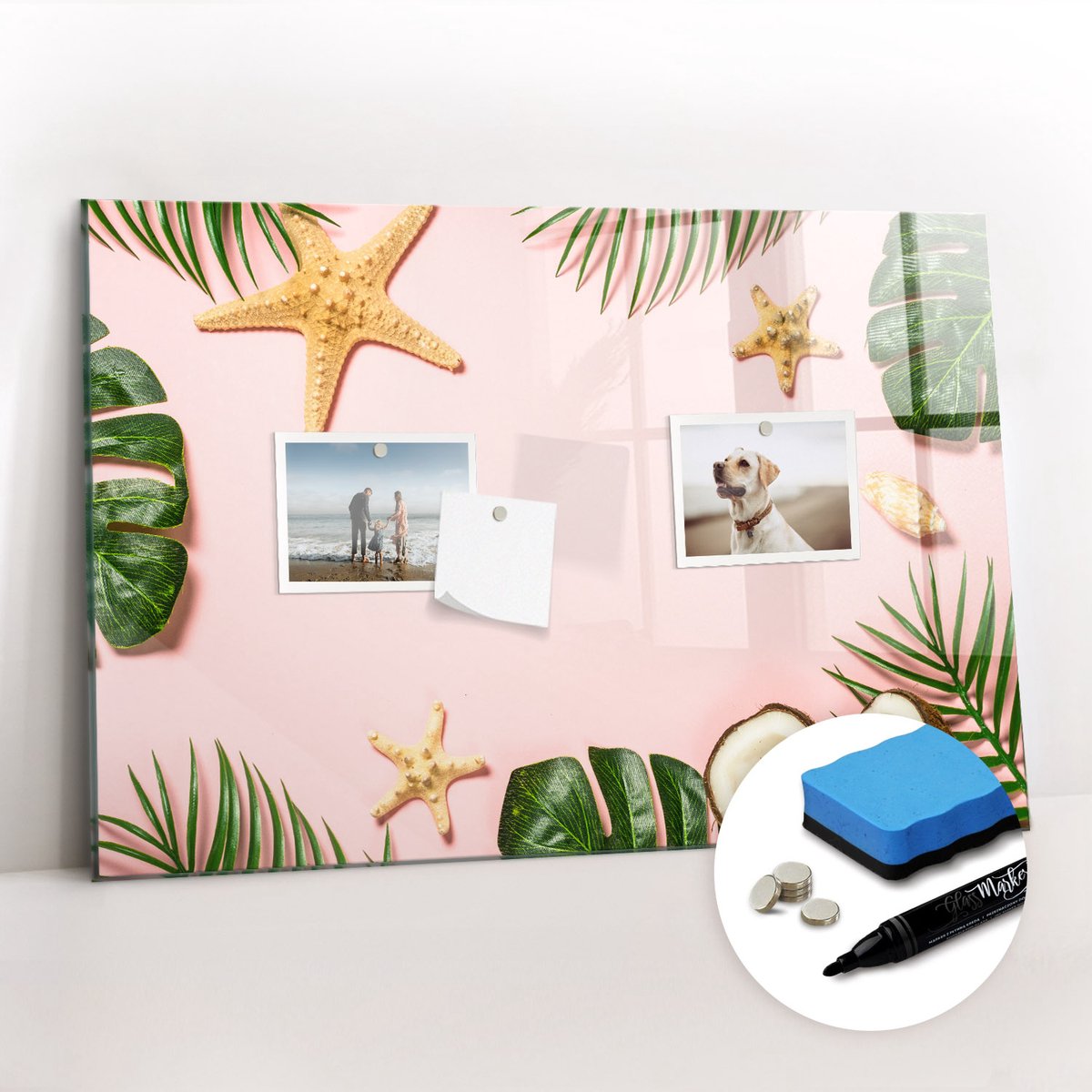 Tulup Whitebord - Zomerse sfeer - 60 x 40 cm - Roze Metalen magneetborden met lijst - Gratis 5 Sterke Magneten + Whiteboard Marker & Wisser - Decoratief Magnetisch Bord - Magneetbord Keuken - Ideeënbord Thuiswerkplek