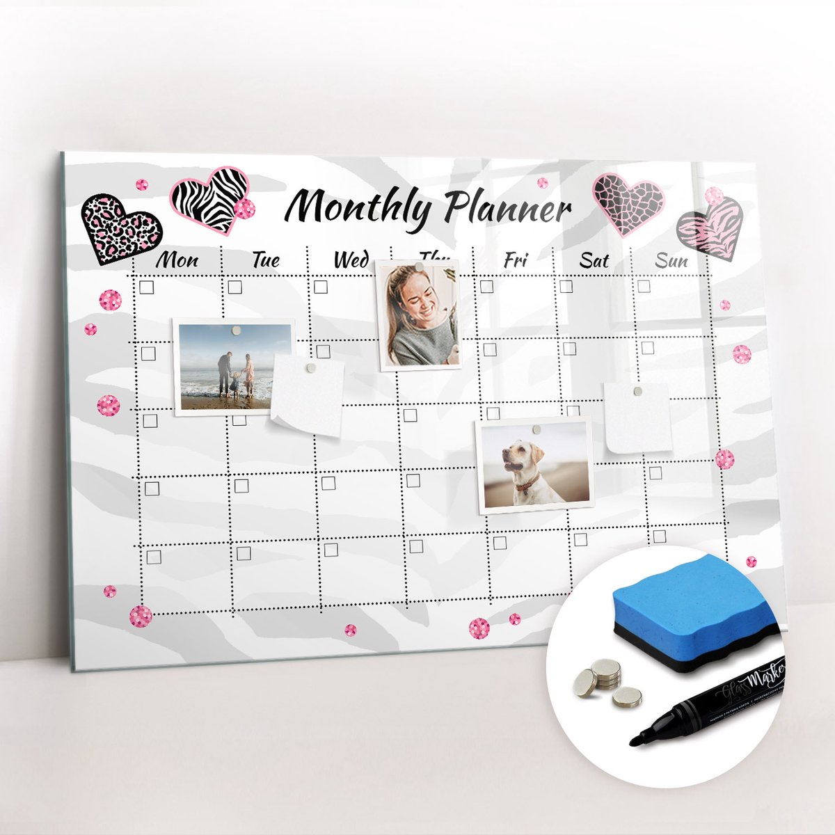 Tulup Whitebord - Maandelijkse modeplanner - 90 x 60 cm - Veelkleurig Magnetisch Memobord - Gratis 5 Sterke Magneten + Whiteboard Marker & Wisser - Organizer Muur - Magnetisch Wandbord - Planning Muur