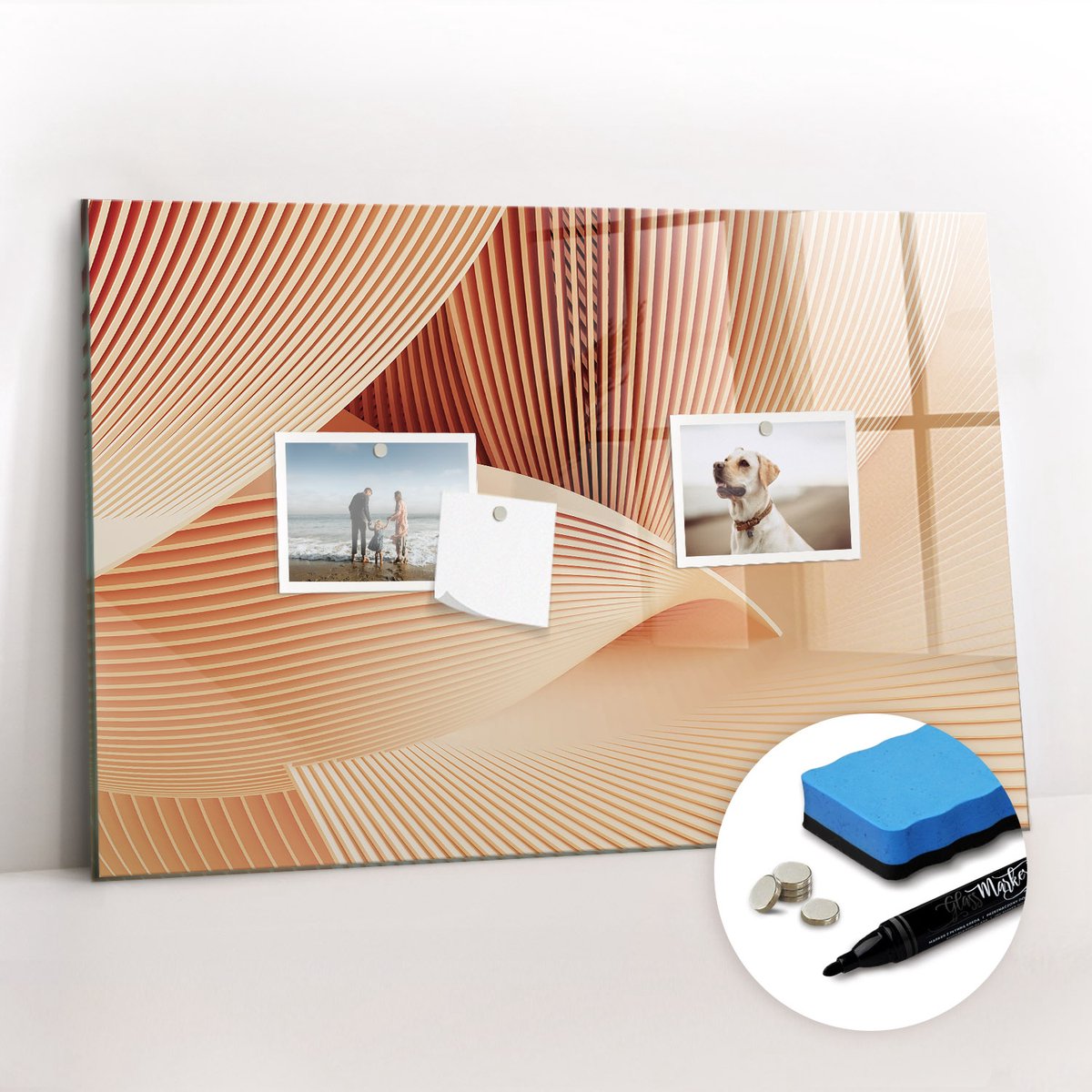 Tulup Whitebord - Abstract golvenpatroon - 60 x 40 cm - Oranje Magneetbord Muur - Gratis 5 Sterke Magneten + Whiteboard Marker & Wisser - Minimalistisch Prikbord - Magneetbord Muur - Organiseer Je Bureau