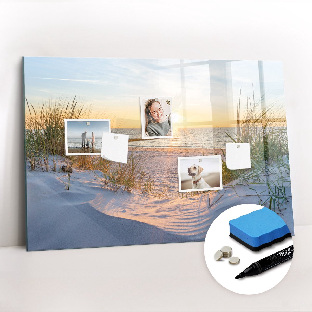 Tulup Whitebord - Zonsondergang op het strand - 90 x 60 cm - Veelkleurig Magnet Board - Gratis 5 Sterke Magneten + Whiteboard Marker & Wisser - Industrieel Wandbord - Memo Bord - Inspiratiebord Kantoor