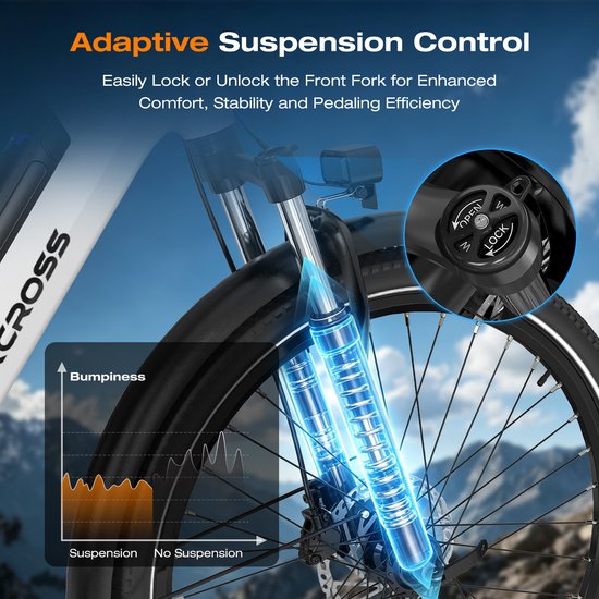 EVERCROSS EK25 Elektrische Fiets - 27.5 x 2.35 Inch - 36V 13Ah Accu - App & NFC - Koppelsensor - 7 Versnellingen - Wit van EVERCROSS — afbeelding 2