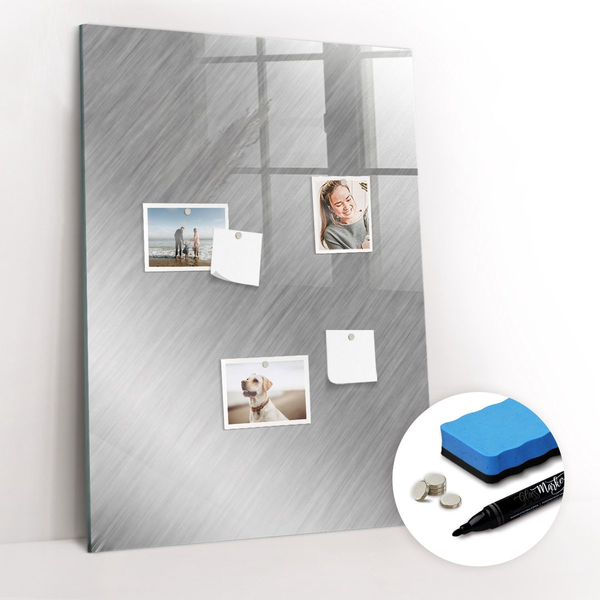 Tulup Whitebord - Metaalflits - 70 x 100 cm - Grijs Memobord Keuken - Gratis 5 Sterke Magneten + Whiteboard Marker & Wisser - Stylish Memo Board - Magnetisch Memobord - Notitiebord Werkplek