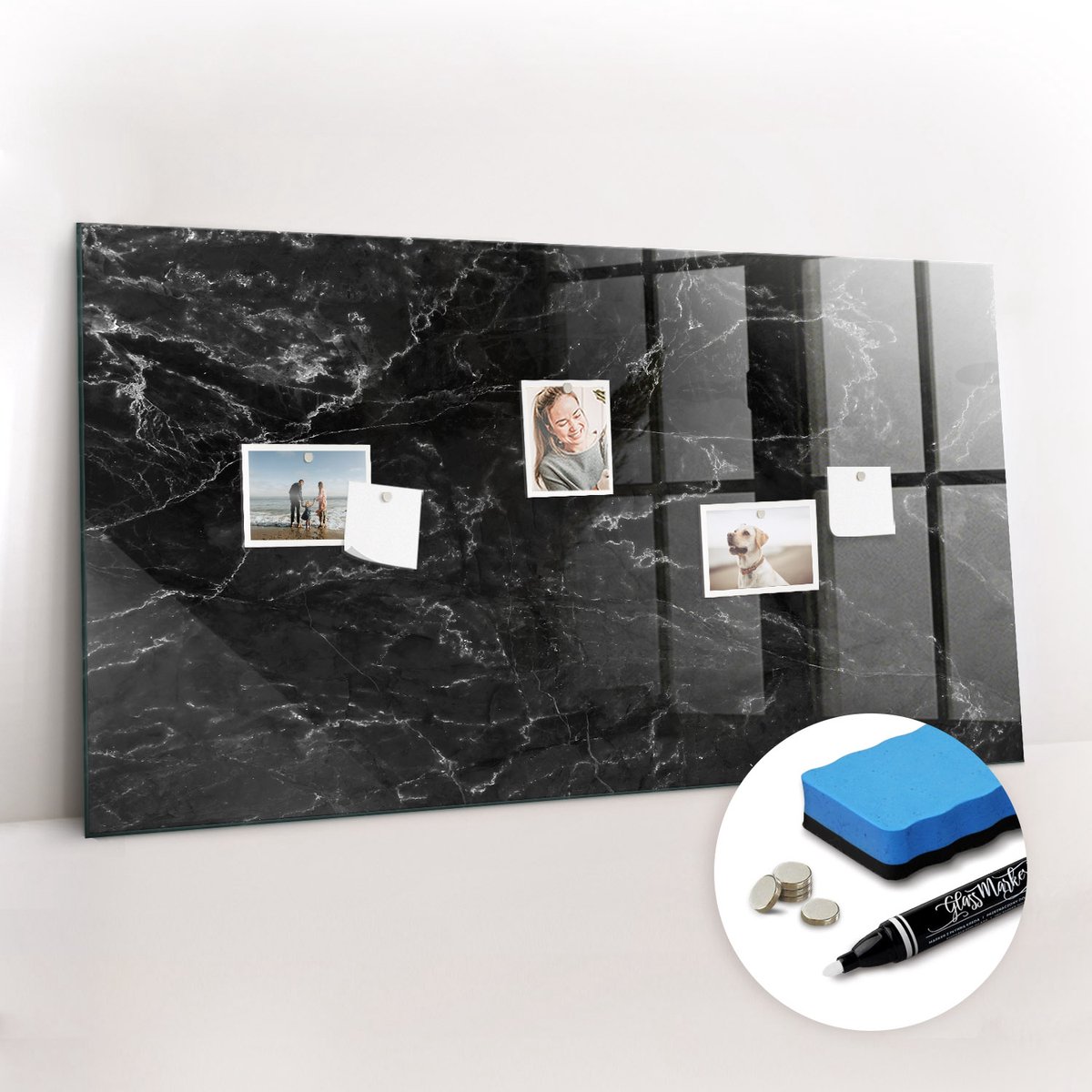 Tulup Whitebord - Zwart marmer - 120 x 60 cm - Zwart Magnetisch Memobord - Gratis 5 Sterke Magneten + Whiteboard Marker & Wisser - Design Memobord - Magnet Board - Productiviteit Tools