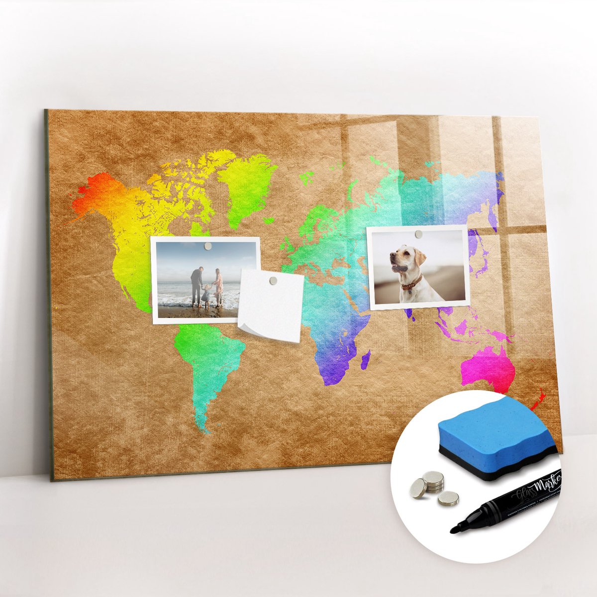 Tulup Whitebord - Overzicht van de landen van de wereld - 60 x 40 cm - Veelkleurig Magnetisch Memobord - Gratis 5 Sterke Magneten + Whiteboard Marker & Wisser - Industrieel Wandbord - Magnetisch Wandbord - Productiviteit Tools