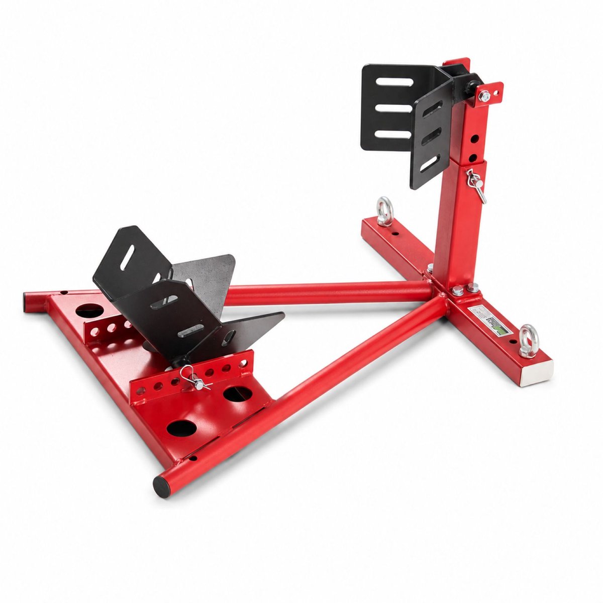 TRUTZHOLM - Motorfietsstandaard - voorzijde - voor 17“ - 21” - Motorfietsstandaard met schommelmechanisme - 90 - 130 mm - Montage- en transportstandaard - Mat zwart/rood