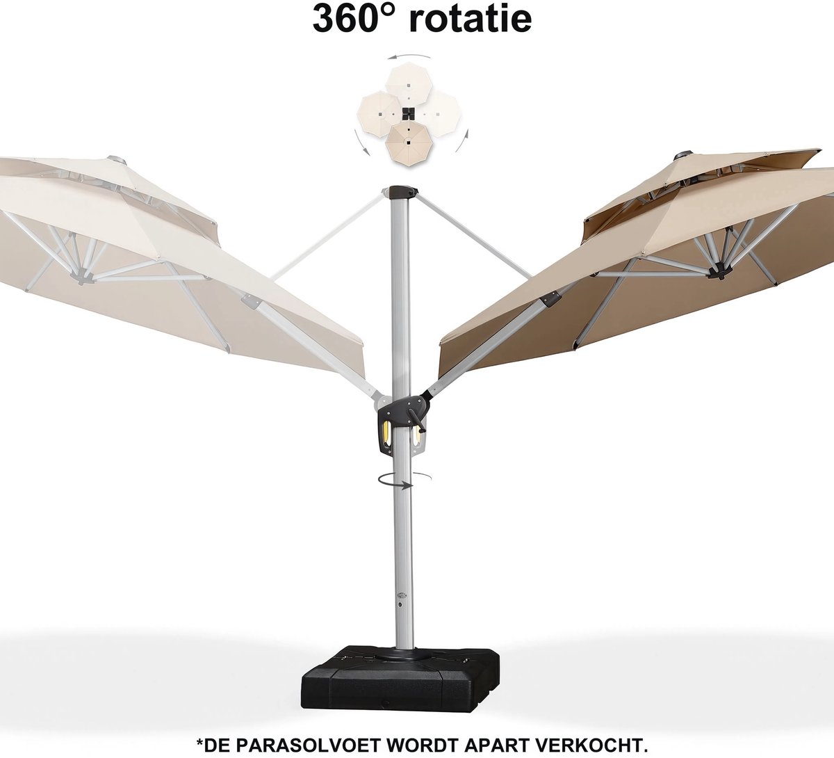 Purple Leaf Ronde zweefparasol met ledverlichting Ø300 cm - Khaki