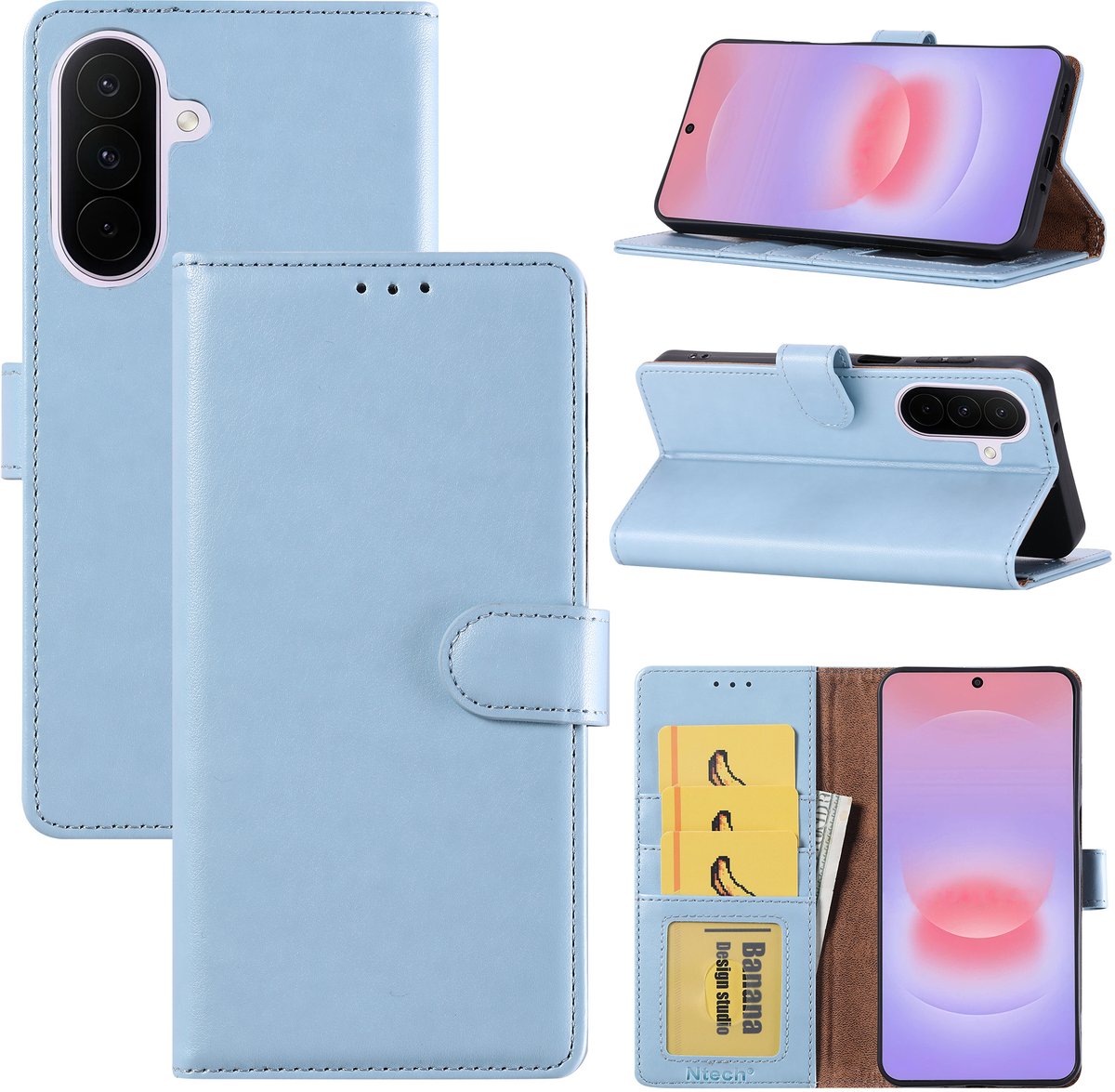 Hoesje geschikt voor Samsung Galaxy A27 Hoesje Blauw Bookcase – Ntech Wallet Case met Pasjeshouder & Magneetsluiting Beschermhoes – Schokbestermende Flip Cover