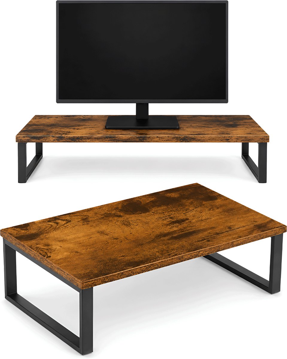 LifeLux Monitor Verhoger – Laptop Standaard Bureau – Monitor Standaard Houtlook met Zwart Metaal – Ergonomische Monitor Stand