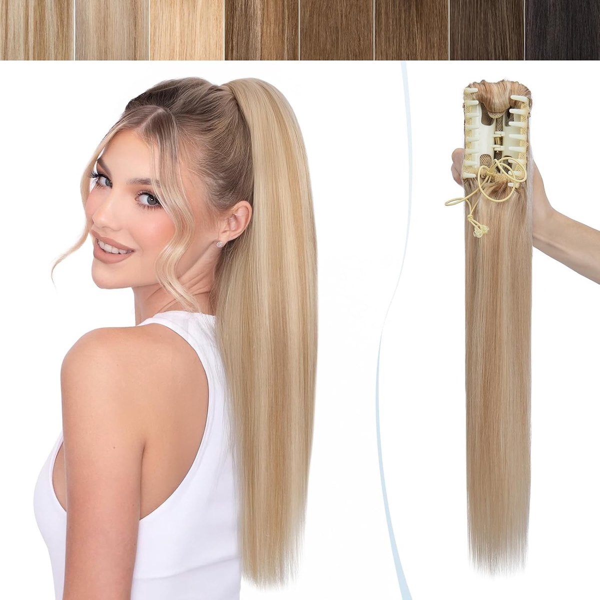 Ponytail Extension van Echthaar voor een Natuurlijke Look - Clip in Haarstuk voor Haarverlenging, Honingblond 14" (35cm) - 105g Remy Haarkwaliteit
