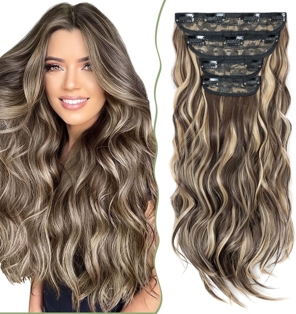 Wavy Hair Extensions voor Volumineus Haar met Clips, 55 cm, Mix Ash Blonde, Goedkope Haarstukjes voor een Natuurlijk Uiterlijk