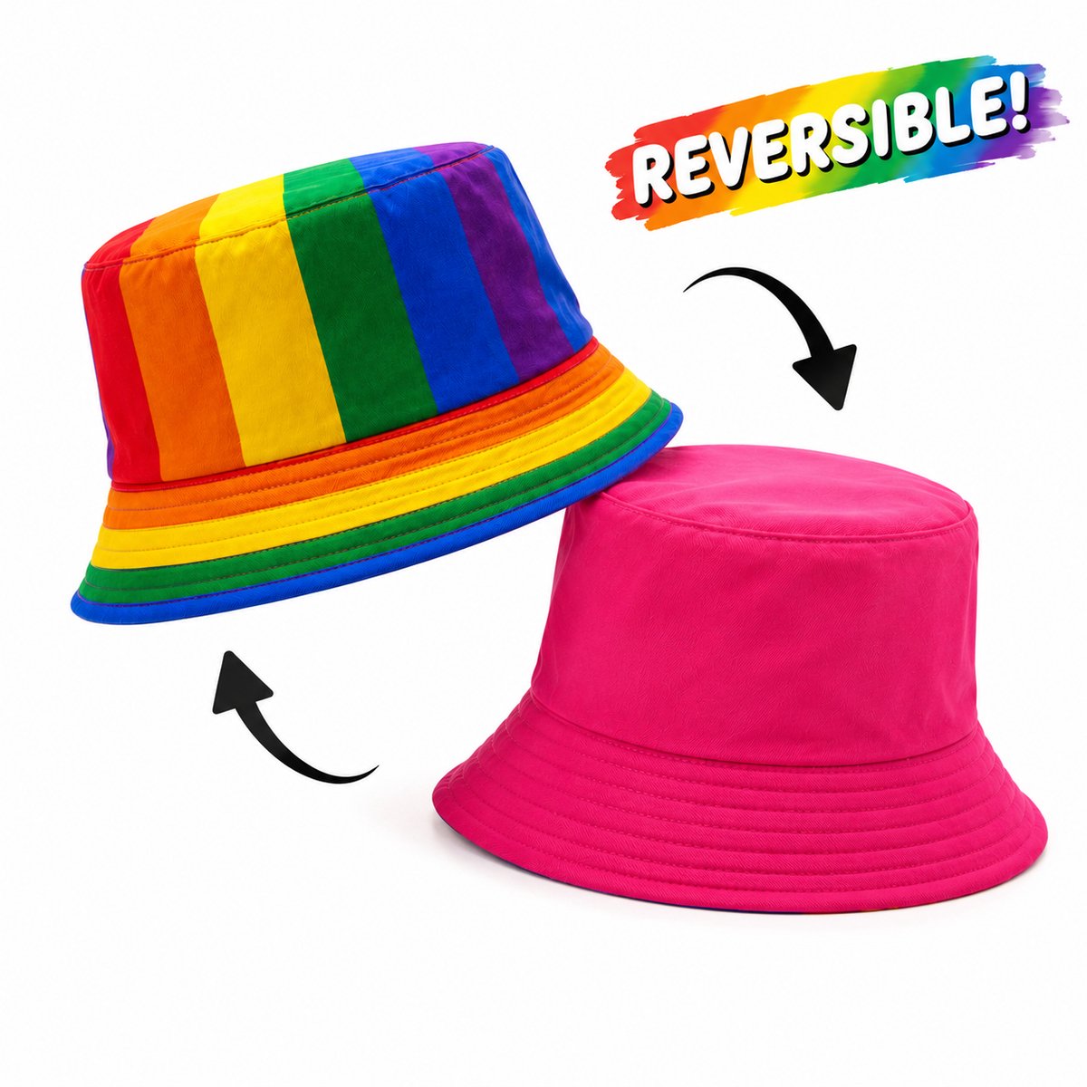 Yucka - Bucket Hat - Vissershoedje - Hoedje - Heren - Dames - Regenboog - Pride - Rainbow - Festival accessoires - Reversible - 58 cm - multicolor