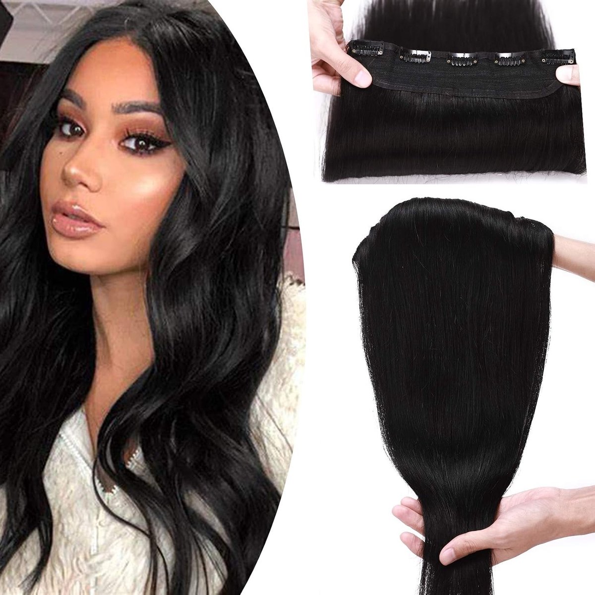 Haarverlenger Clip-in Extensions Dikker 7A 100% Echt Menselijk Haar met 5 Clips voor Volumineuze Zwart 22" (55cm) - Perfect voor Volume en Lengte