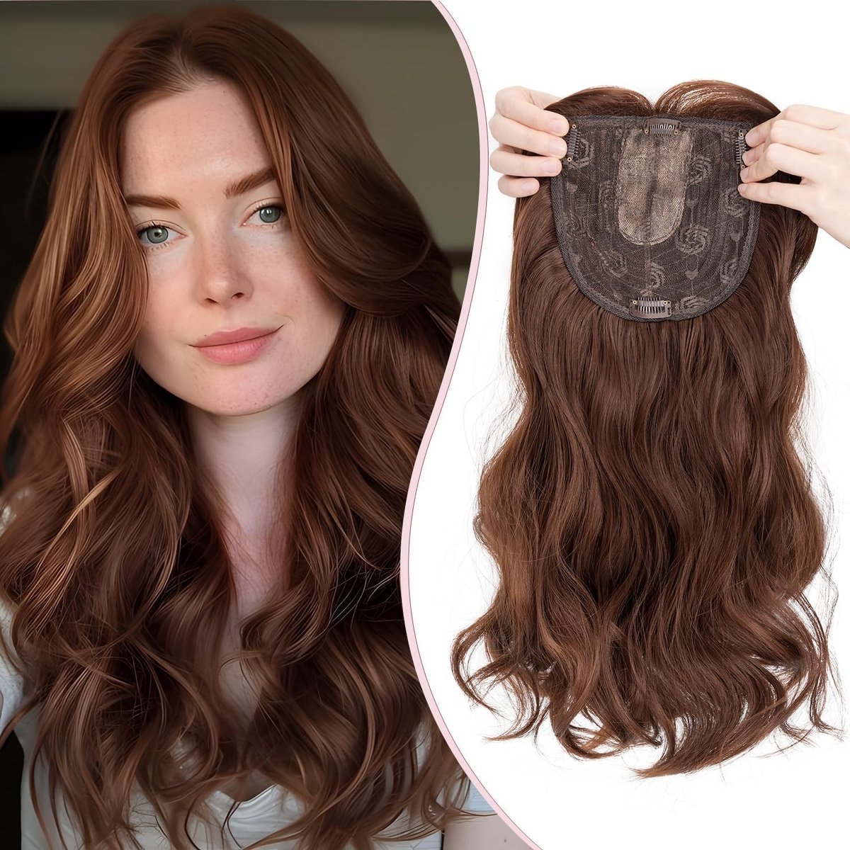 Haartoppers voor vrouwen - 18 inch synthetische haarstukken met kantbasis en 4 clips - Perfect voor dunner wordend haar, haarverlies en volume toevoeging, krullend en golvend