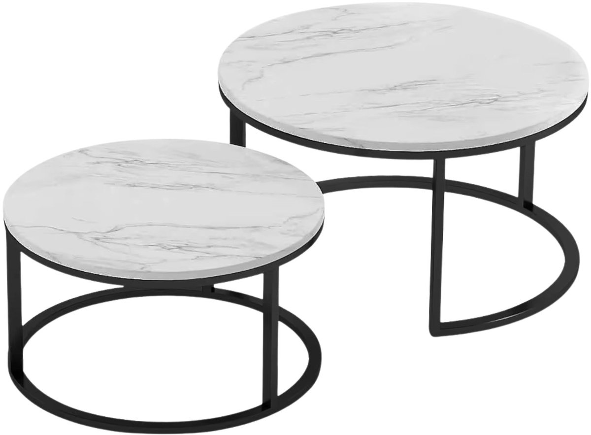 Set 2-delig Salontafel Zwart – Moderne Koffietafel met Marmerlook