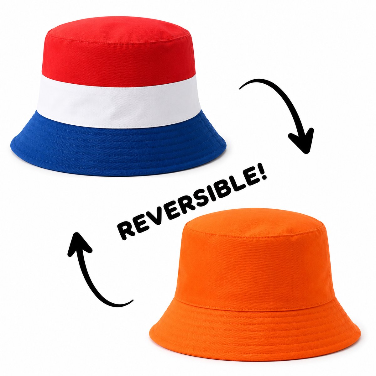 Yucka - Bucket Hat - Vissershoedje - Hoedje - Heren - Dames - Nederlandse vlag - Koningsdag - Holland - Festival accessoires - Reversible - 58 cm