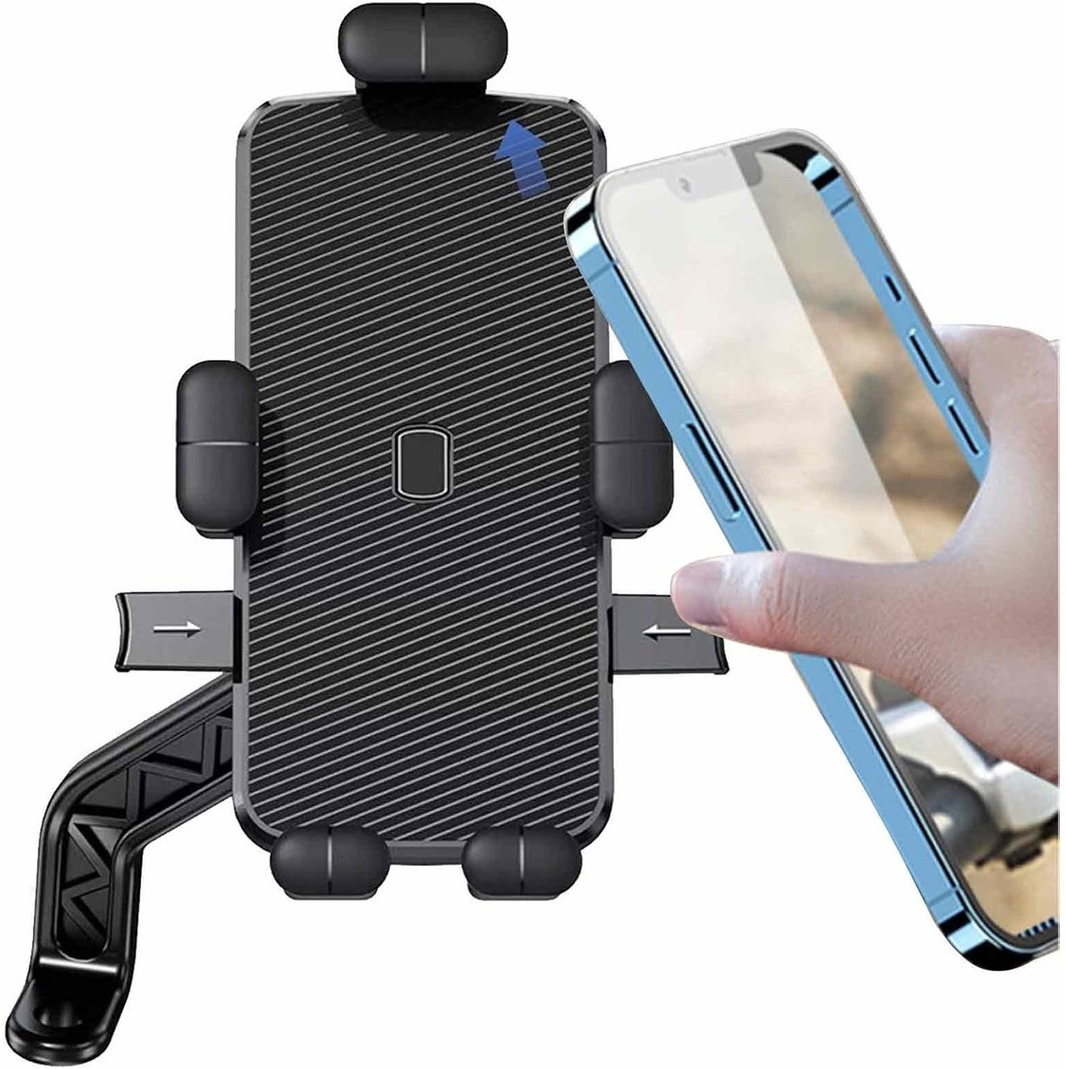 Telefoonhouder Fiets & Motor | GSM Houder Scooter, E-Bike & Brommer | 360° Draaibaar | 5 Veiligheidsklemmen | Anti-Slip Siliconen | Universeel 4.7-7 inch | Zwart