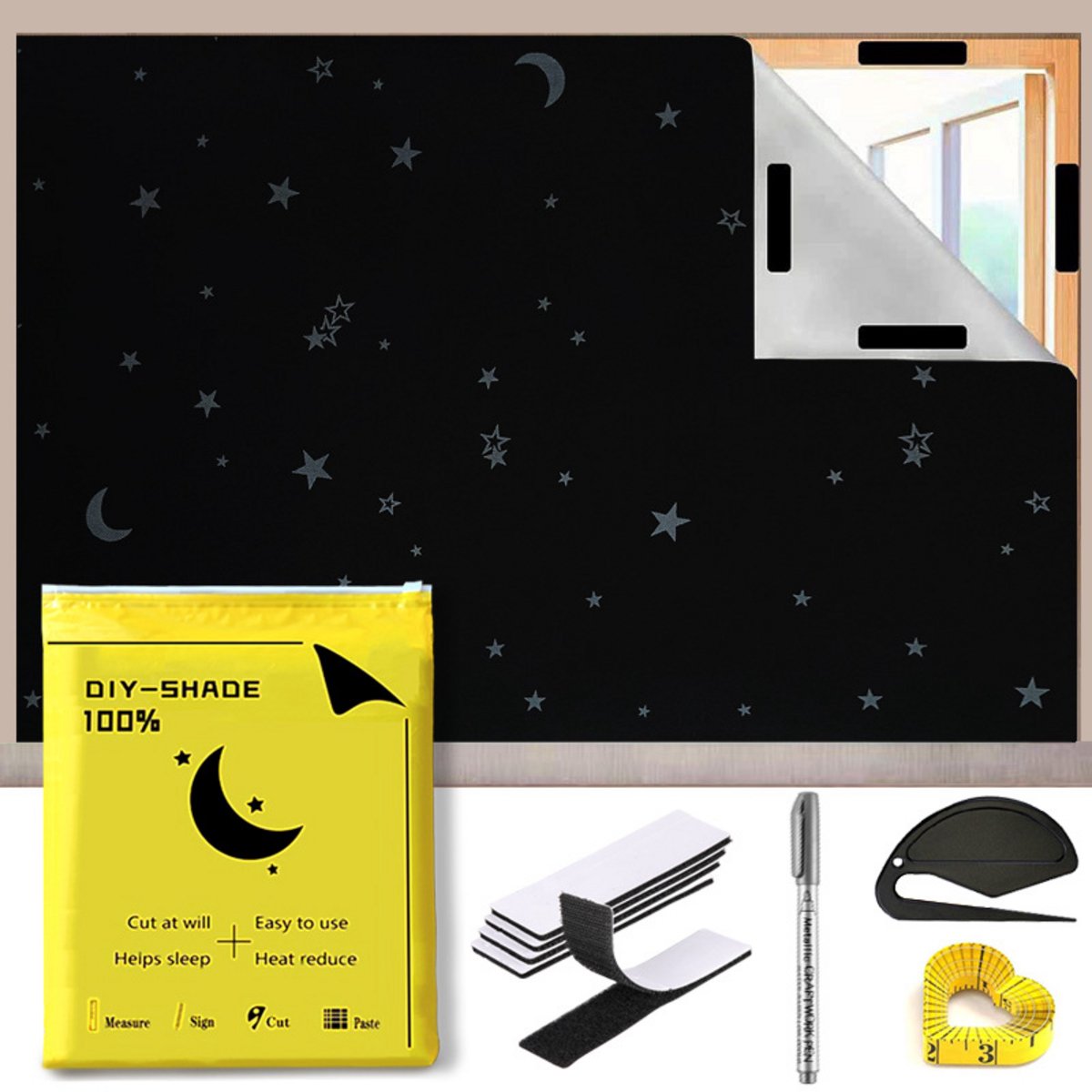 Portable Blackout Star Curtain - Verduisteringsgordijn 200x145 cm - Verduisterende Gordijnen - Zelfklevend Verduisteringsdoek Zonder Boren - Verduisterende Blackout Curtain