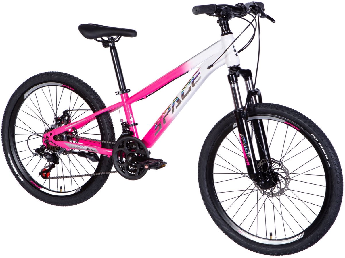 Mars – Kinderfiets – 24 inch – 21 versnellingen – Schijfremmen – 130-160 cm – Wit/Roze – Meisje