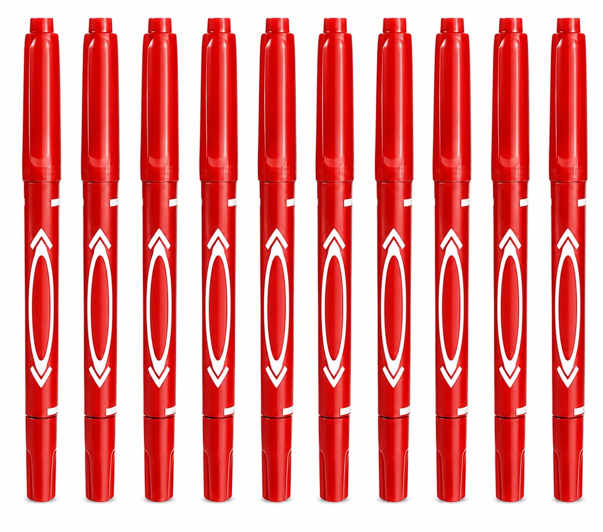 10x Dubbelzijdige Permanente Marker Rood – Rode Stift – Fijne & Brede Punt – Watervaste Permanent Marker – Voor Papier, Karton, Kunststof, Glas, Metaal en Hout